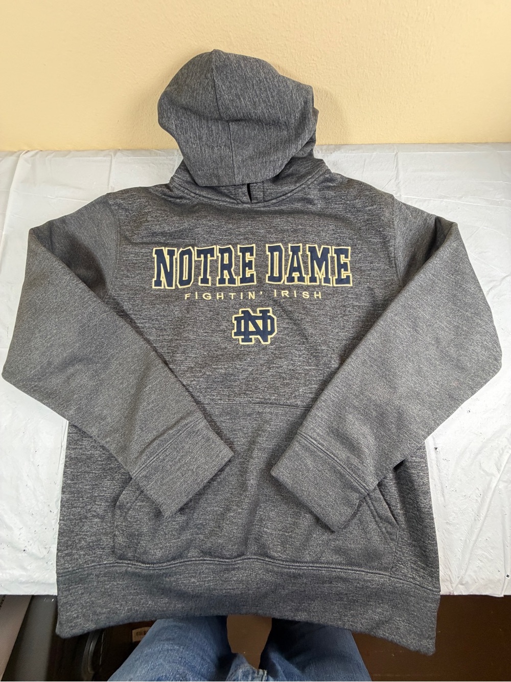 Colosseum Notre Dame Gray Hooded Sweatshirt with Yellow Accent